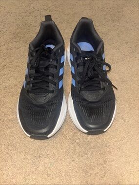 adidas Men's Black Running Shoes with Light Blue Stripes